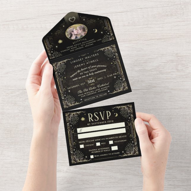 Halloween Tarot Foto Hochzeit Einladung MENU (Abreißen)