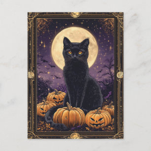 Halloween-Tarot-Karte mit schwarzer Katze Postkarte