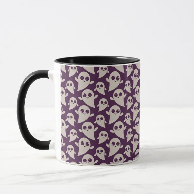 Halloween-Tasse im lila und weißen Ghost-Muster Tasse (Links)