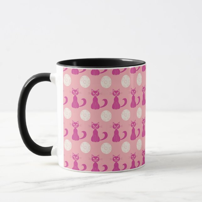 Halloween-Tasse im Pink & White Cat & Moon-Muster Tasse (Links)
