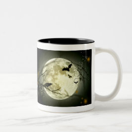 Halloween-Tasse - Vollmond, Schläger u. Rabe Zweifarbige Tasse