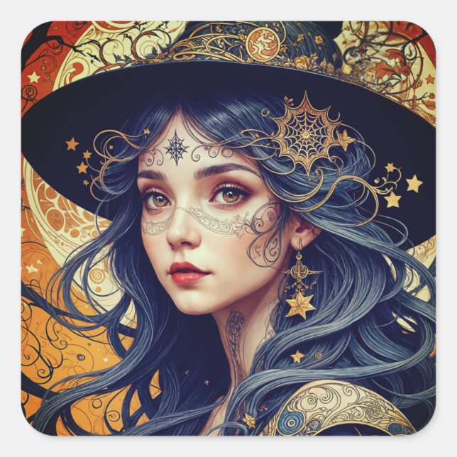 Halloween-Tattoootzechin Quadratischer Aufkleber (Vorderseite)