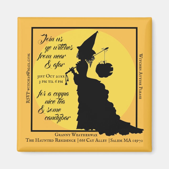 Halloween Tea Party Einladung Viktorianisch Hexe Magnet (Vorne)