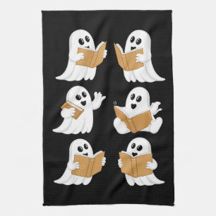 Halloween Teacher Ghost Reading Books Librarian Geschirrtuch