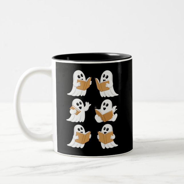 Halloween Teacher Ghost Reading Books Librarian Zweifarbige Tasse (Links)