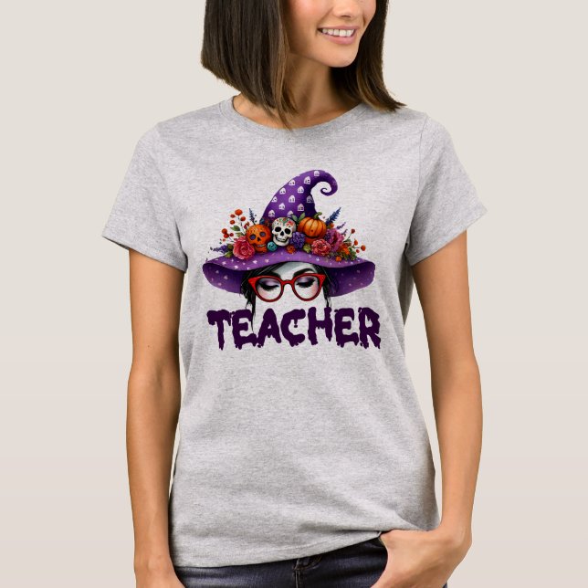 Halloween Teacher Hexenhutenhemd T-Shirt (Vorderseite)