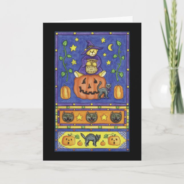 Halloween-Teddybär betreffen Kürbis Karte (Vorderseite)