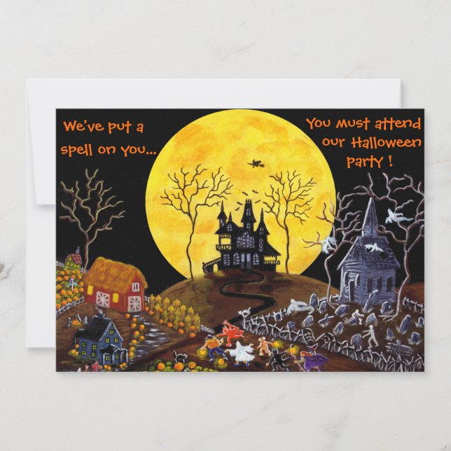 Halloween, Teil, Einladungen, Spuk, Haus, Hexe Einladung (Vorderseite)