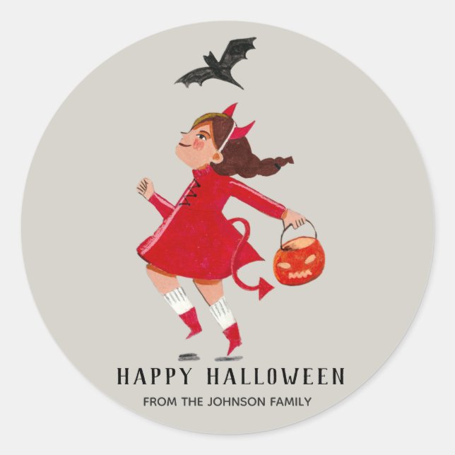 Halloween-Teufel mit rotem Kleid Runder Aufkleber (Vorderseite)