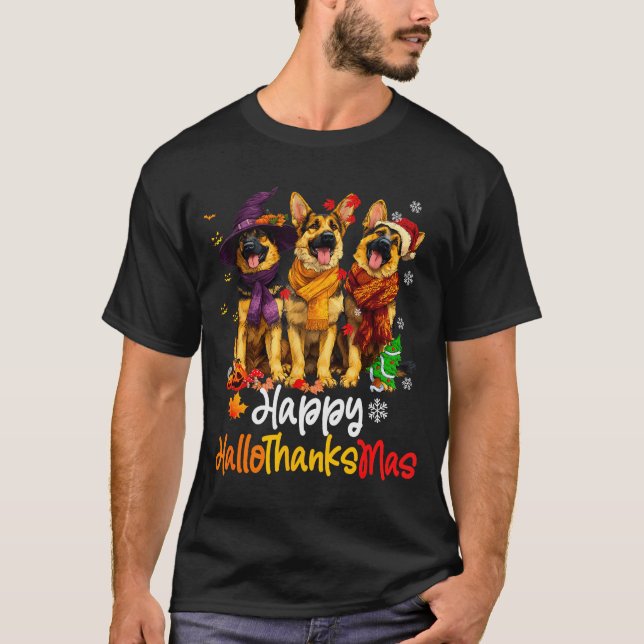 Halloween Thanksgiving Christmas German Shepherd D T-Shirt (Vorderseite)