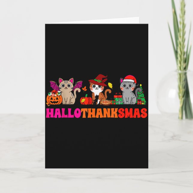 Halloween Thanksgiving Christmas Happy Hallothanks Karte (Vorderseite)