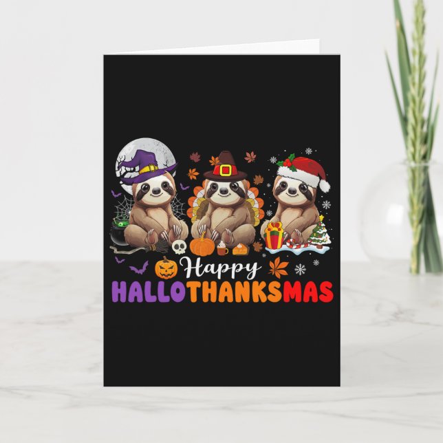 Halloween Thanksgiving Christmas Happy Hallothanks Karte (Vorderseite)