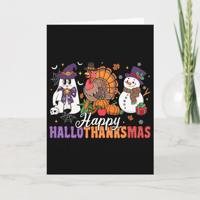 Halloween Thanksgiving Christmas Happy Hallothanks Karte (Vorderseite)