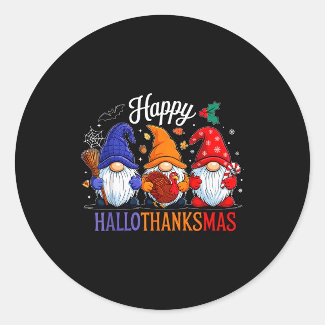 Halloween Thanksgiving Christmas Happy Hallothanks Runder Aufkleber (Vorderseite)