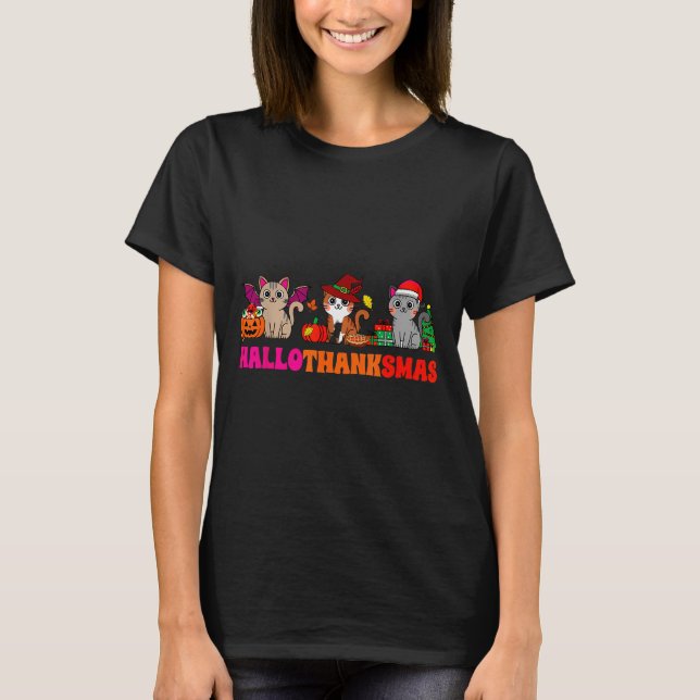 Halloween Thanksgiving Christmas Happy Hallothanks T-Shirt (Vorderseite)