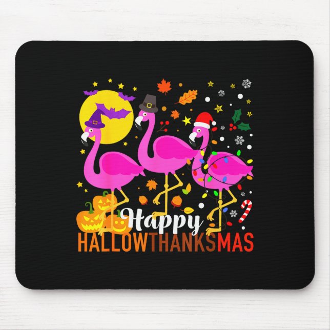 Halloween Thanksgiving Christmas Happy Hallowthank Mousepad (Vorne)