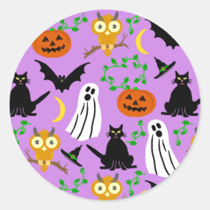 Halloween-Thema-Collagen-Wurf-Muster lila Runder Aufkleber