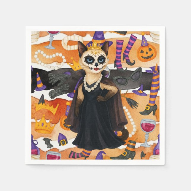 Halloween Thema für Katzen Liebhaber mit Kuchen Serviette (Vorderseite)