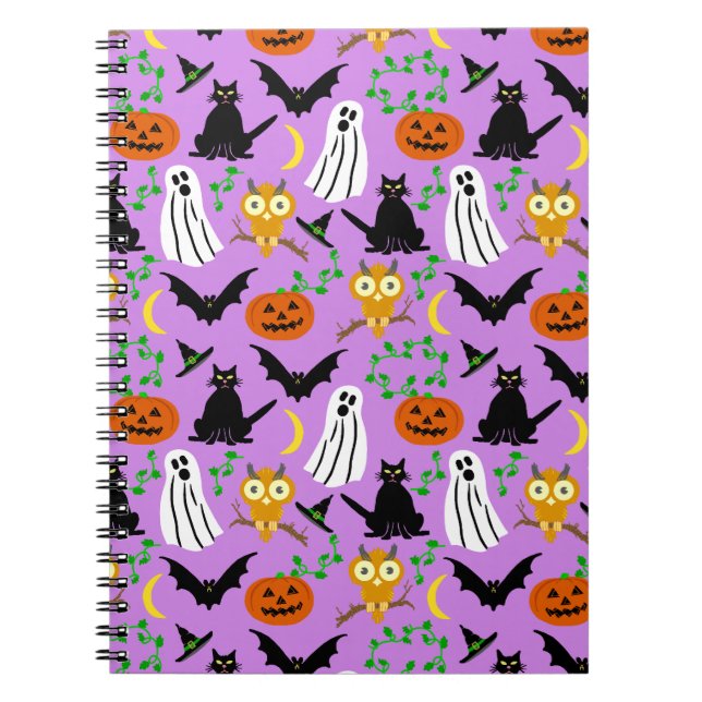 Halloween Theme Collage Toss Pattern Purple Notizblock (Vorderseite)