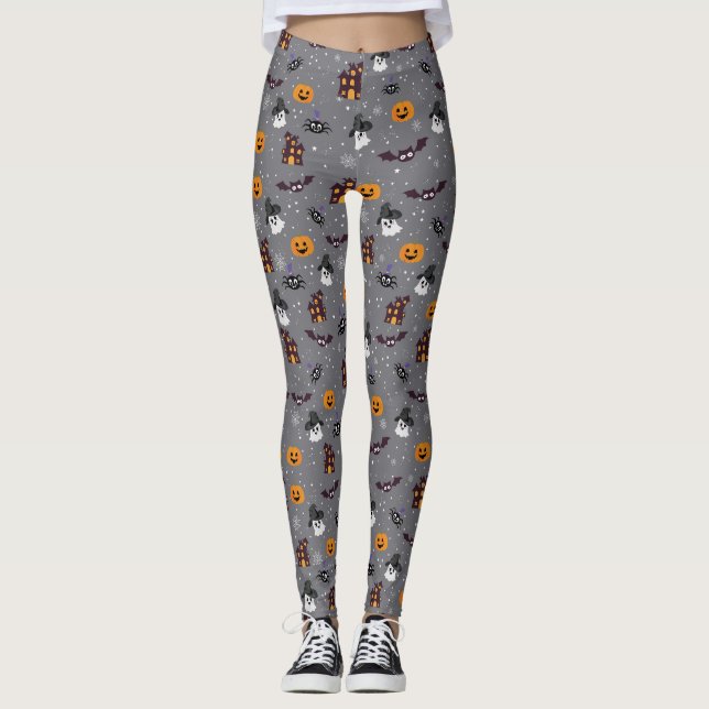 Halloween Theme Gray Leggings (Vorderseite)