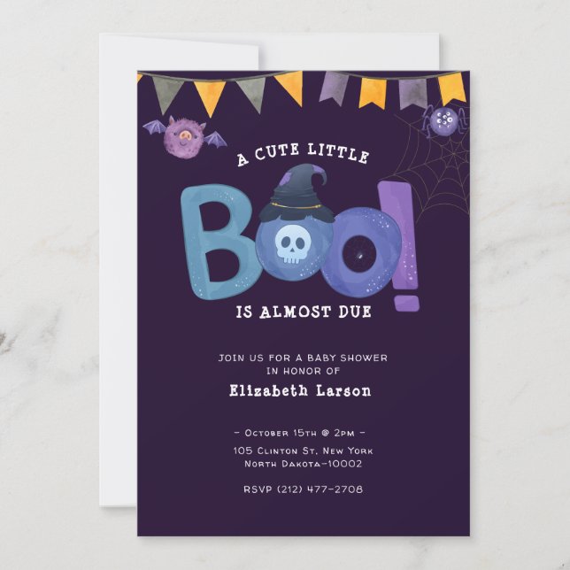 Halloween Themed Baby Dusche Niedliches Party Einladung (Vorderseite)