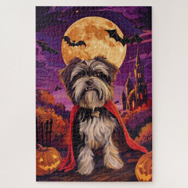 Halloween Tibetan Terrier Vampire Pumpkins Beängst (Vertikal)