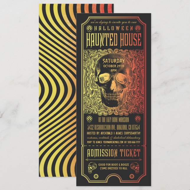 Halloween-Ticket-Einladungen im Spuk Haus v.2 Einladung (Vorne/Hinten)