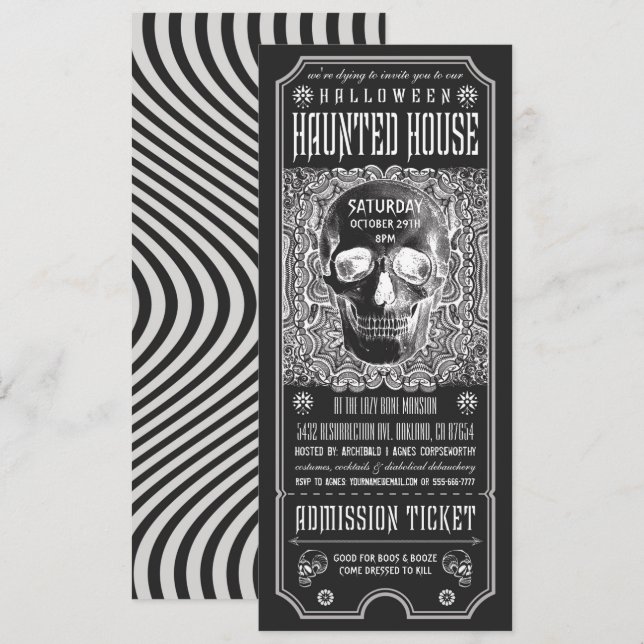 Halloween-Ticket-Einladungen im Spuk Haus v.3 Einladung (Vorne/Hinten)