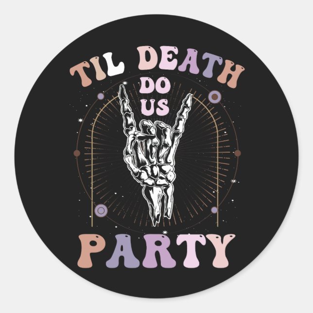 Halloween Til Death Do us Party Retro Bachelorette Runder Aufkleber (Vorderseite)