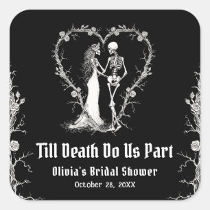 Halloween Till Death Do us Part Brautparty Quadratischer Aufkleber