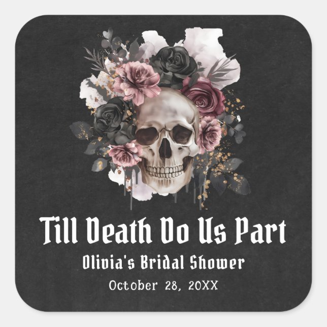 Halloween Till Death Do us Part Brautparty Quadratischer Aufkleber (Vorderseite)