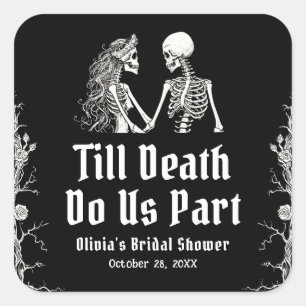 Halloween Till Death Do us Part Brautparty Quadratischer Aufkleber