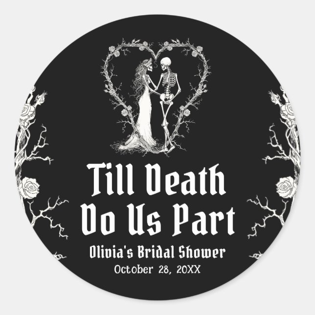 Halloween Till Death Do us Part Brautparty Runder Aufkleber (Vorderseite)