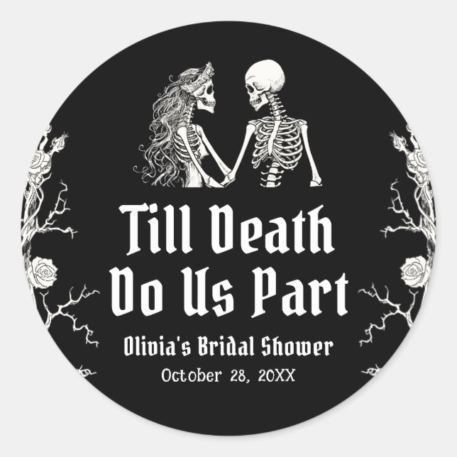 Halloween Till Death Do us Part Brautparty Runder Aufkleber (Vorderseite)