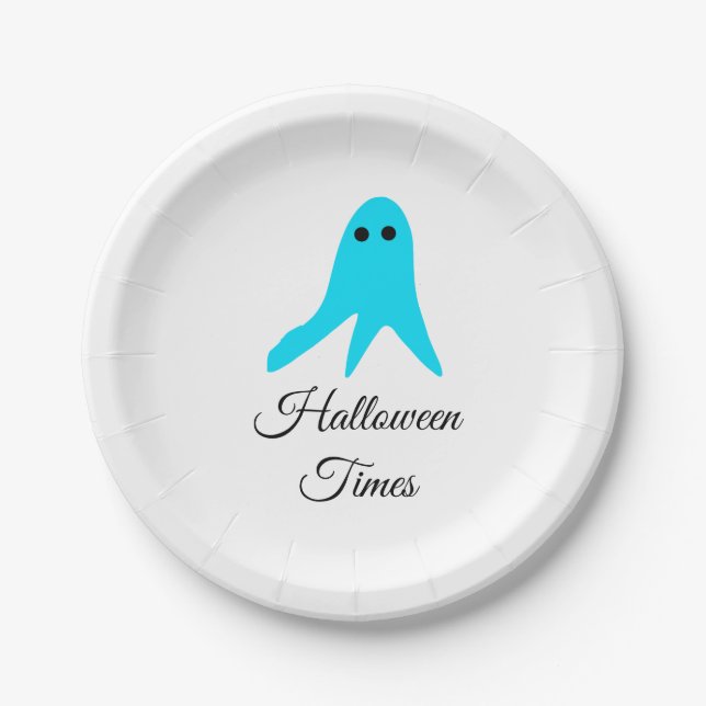 Halloween Times blauer Geisterschreiber handgezeic Pappteller (Vorderseite)