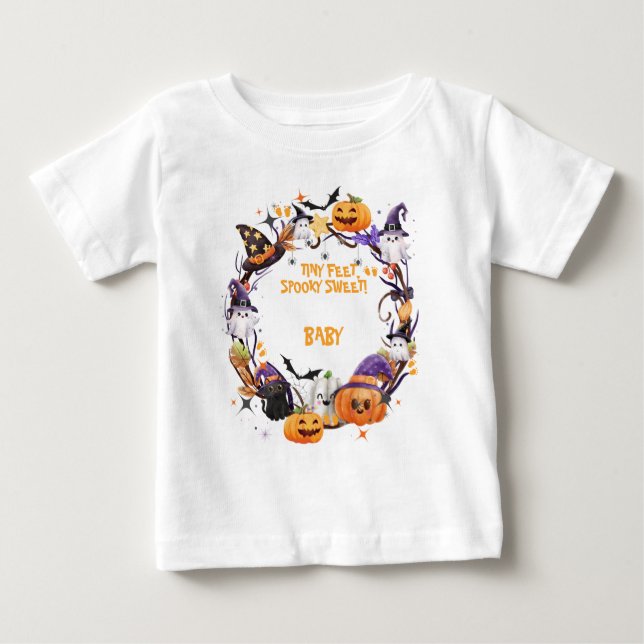 Halloween Tiny Feet, sprichwörtlich süße Babydusch Baby T-shirt (Vorderseite)