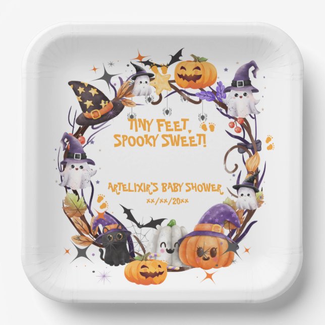 Halloween Tiny Feet, sprichwörtlich süße Babydusch Pappteller (Vorderseite)