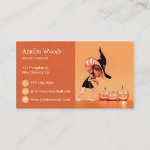 Halloween Toon Girl avec Carte de visite Citrouill