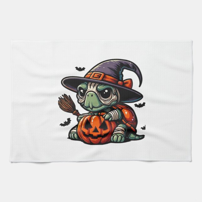 Halloween Tortoise Turtle Hexenhut Kostüm Spooky Geschirrtuch (Horizontal)