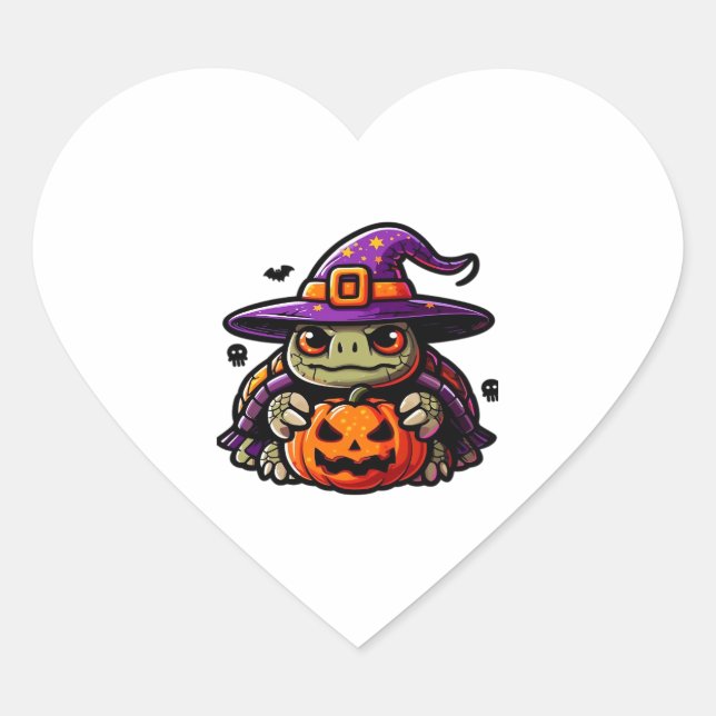 Halloween Tortoise Turtle Hexenhut Kostüm Spooky Herz-Aufkleber (Vorderseite)