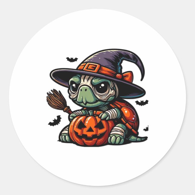 Halloween Tortoise Turtle Hexenhut Kostüm Spooky Runder Aufkleber (Vorderseite)