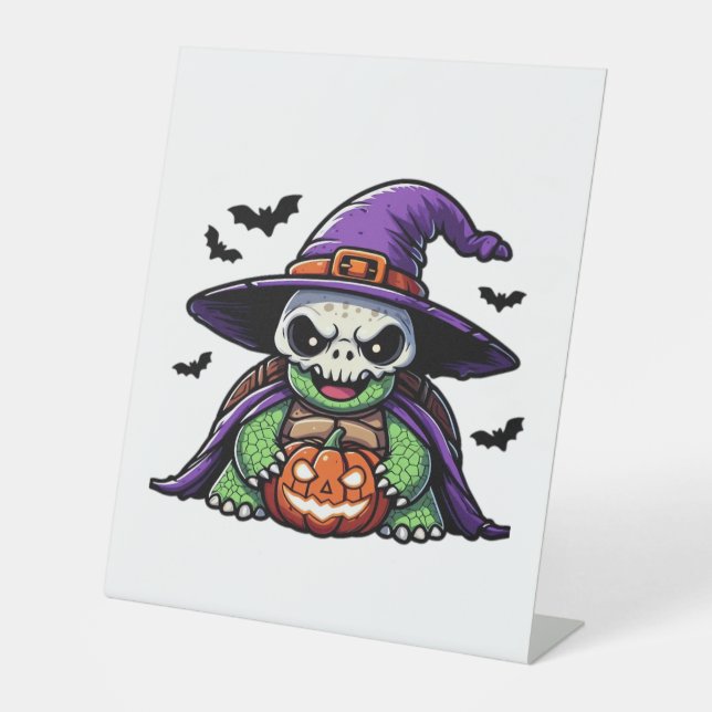 Halloween Tortoise Turtle Hexenhut Kostüm Spooky Sockelschild (Vorderseite)