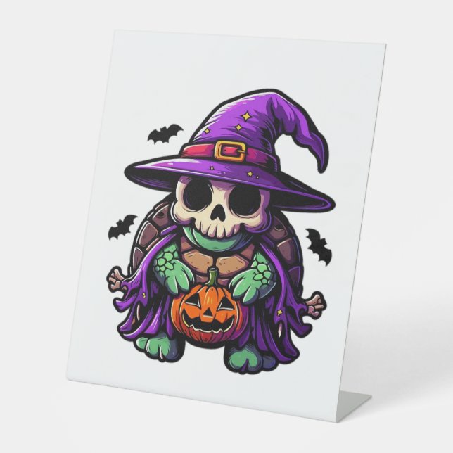 Halloween Tortoise Turtle Hexenhut Kostüm Spooky Sockelschild (Vorderseite)