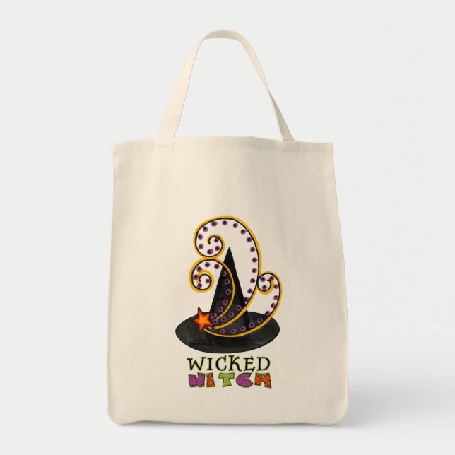 Halloween Tote Bag mit Hexenhut Tragetasche (Vorne)