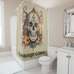 Halloween, Totenkopf-Muster, Kerzenlicht Calavera Duschvorhang