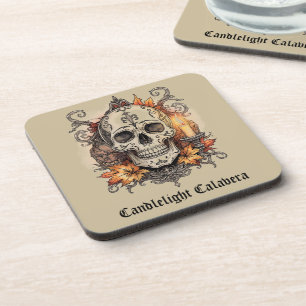 Halloween, Totenkopf-Muster, Kerzenlicht Calavera, Getränkeuntersetzer