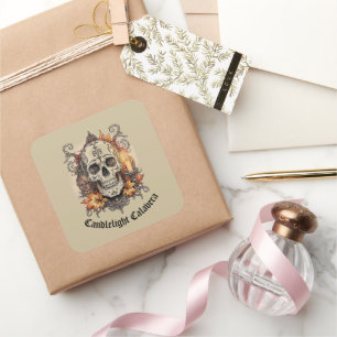 Halloween, Totenkopf-Muster, Kerzenlicht Calavera, Quadratischer Aufkleber