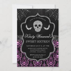 Halloween-Totenkopf und Fledermaus-Damaskus Sweet  Einladung