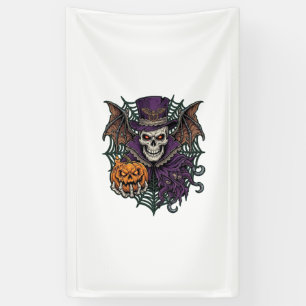 Halloween-Totenkopf-Zylinder-Fledermausflügel-Kürb Banner