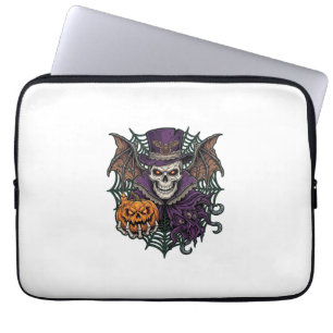 Halloween-Totenkopf-Zylinder-Fledermausflügel-Kürb Laptopschutzhülle